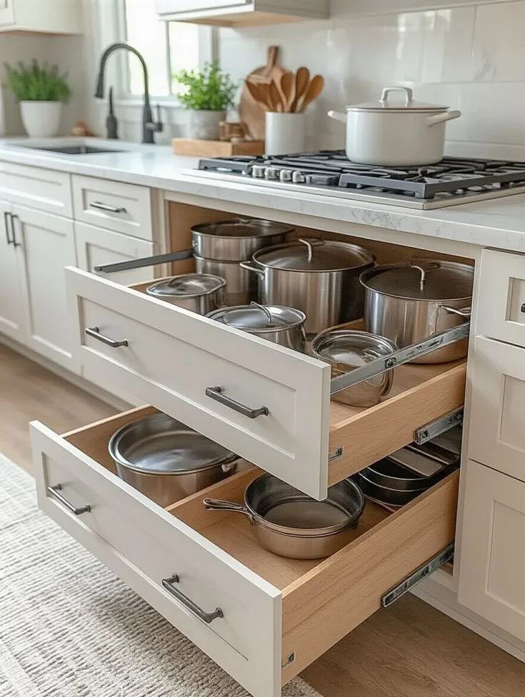 Smart kitchen storage solutions to maximize cabinet space effectively.