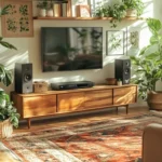 Modern boho living room with stylish decor and cozy furnishings