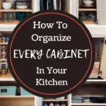 Organized kitchen cabinets with labeled containers and efficient storage solutions